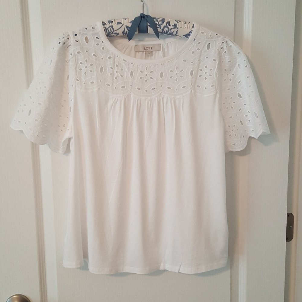 Loft Eyelet Mixed Media Top